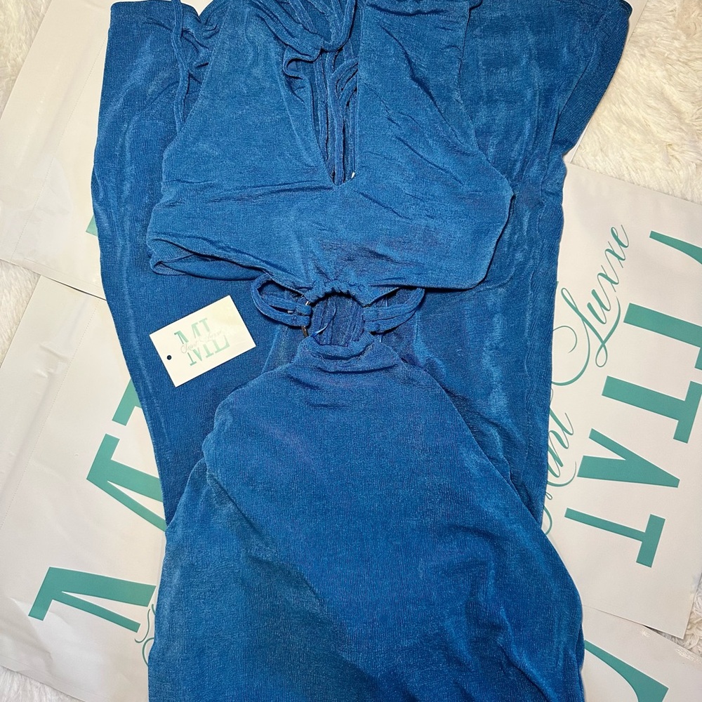 Cut out floor length Blue Dress